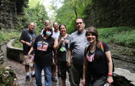 Some of the Highlight Vacations travelers hiking one of the trails at Watkins Glens State Park.
