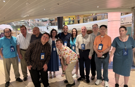Travelers dressed up for the Captain's dinner