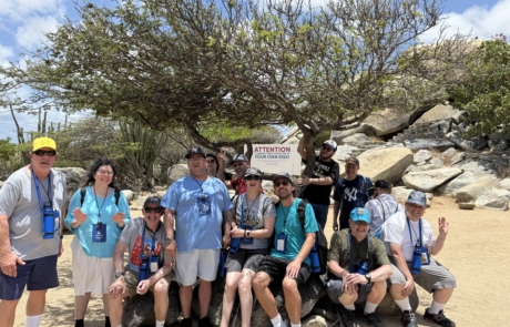 Travelers in front of the Casibari Rock Formation