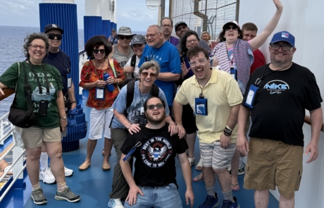 Travelers laughing and smiling (ABC cruise 2025 trip)