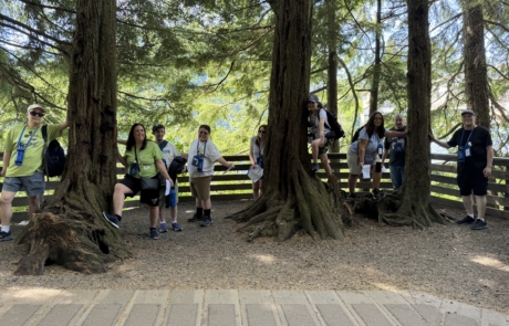 IMG_6966 Travelers on the Salmon walk in Ketchikan Alaska, having fun in the trees.