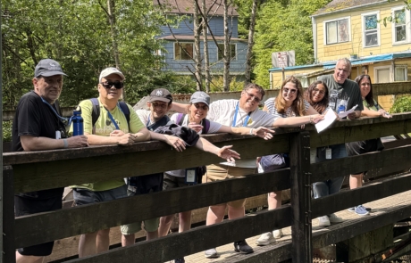 IMG_6979 Travelers on the Harris Street Bridge in Ketchikan, Alaska on the Salmon walk