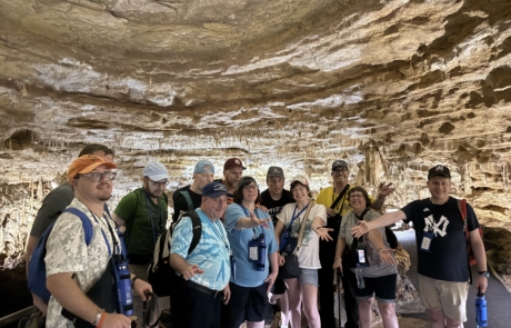 Travelers in the Nature bridge Caverns.